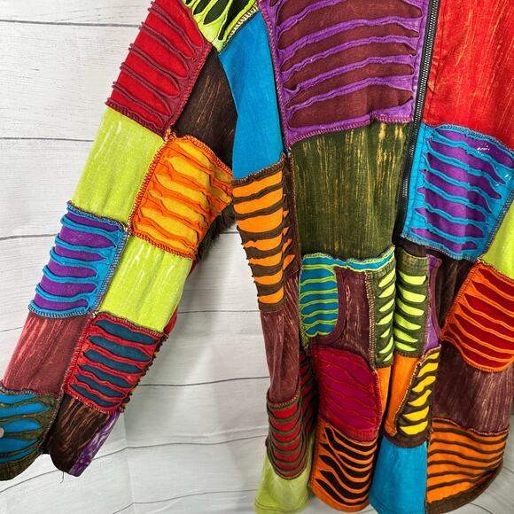 Greater Good Network XXL Hippie Patchwork Jacket Hoodie Festival Indie Artsy - Picture 7 of 10